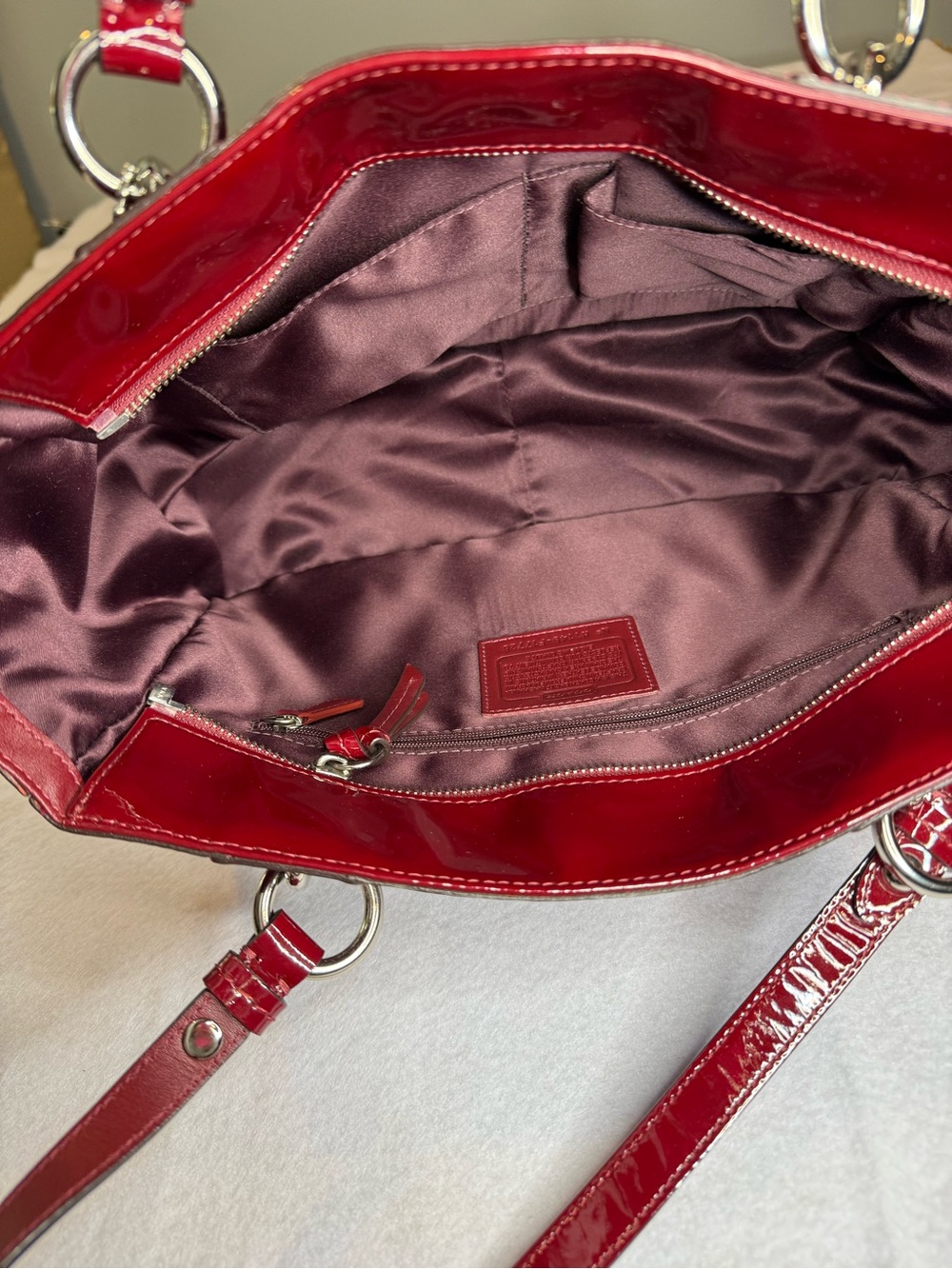 Vintage Coach Red Patent Leather Tote Bag Y2K Retro - Picture 10 of 14